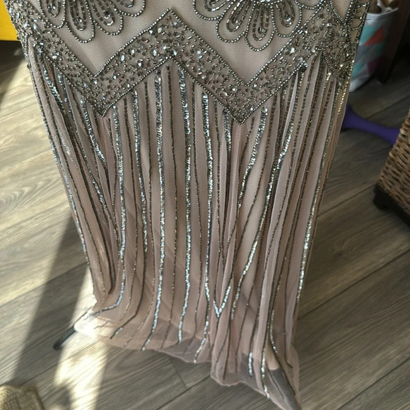 Beaded evening gown nude sheer wedding formal sleeveless natural size 10 dress - Picture 4 of 13